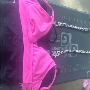 Pink Bikini Top with Leopard Print Straps